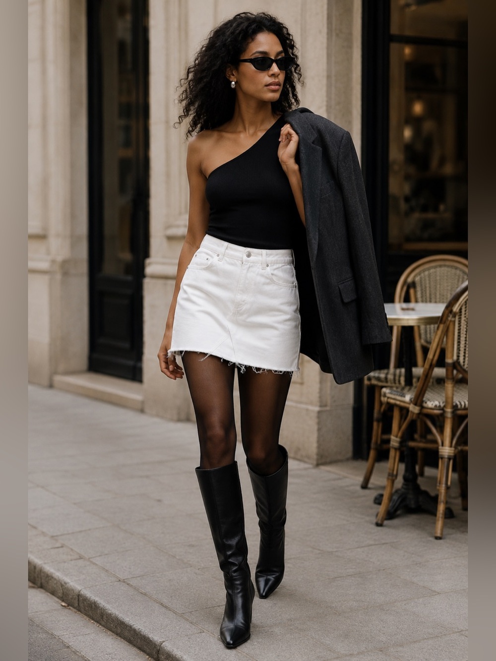 Topshop White Denim Mini Skirt with Raw Hem